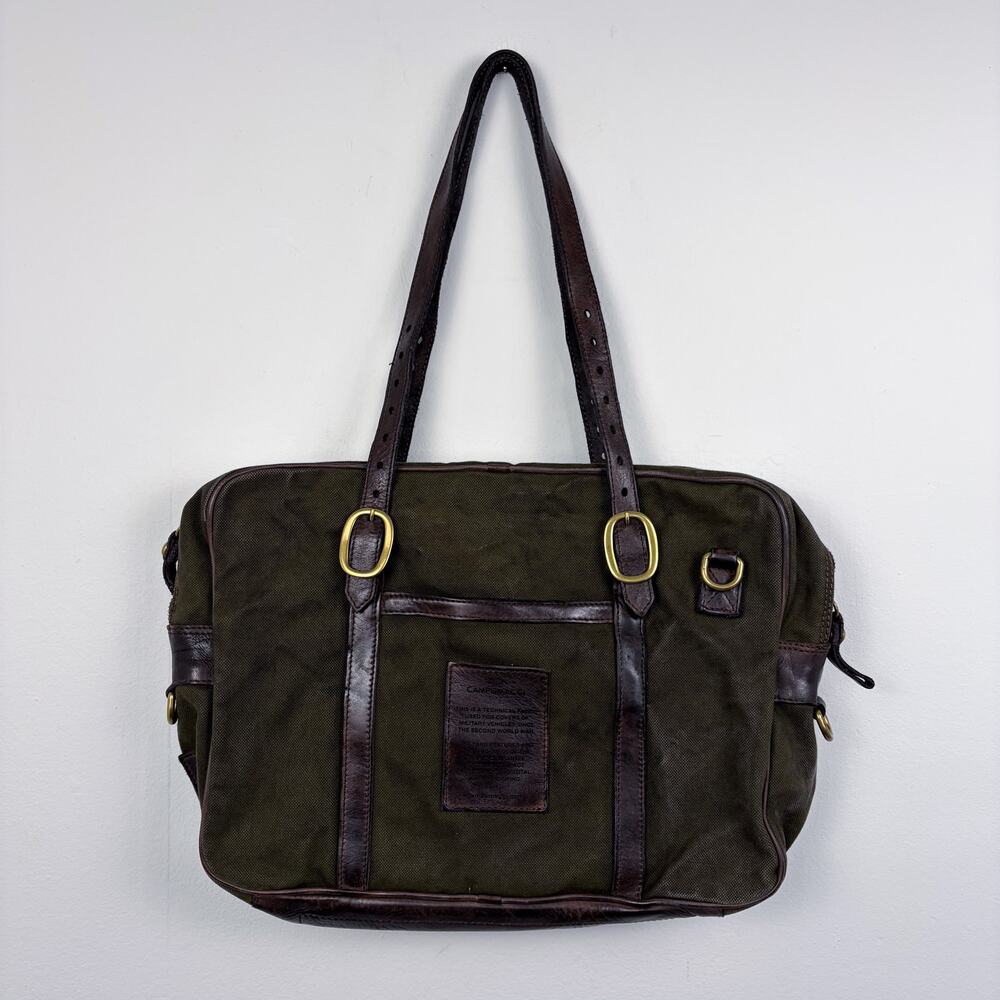 Campomaggi Carcoat in Military Green Canvas and Gray Leather